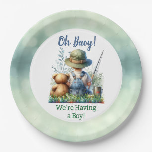 Fishing Baby and Teddy Bear   Baby Shower Paper Plate
