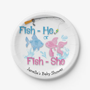 Fishing Baby Reveal Baby Shower Paper Plate