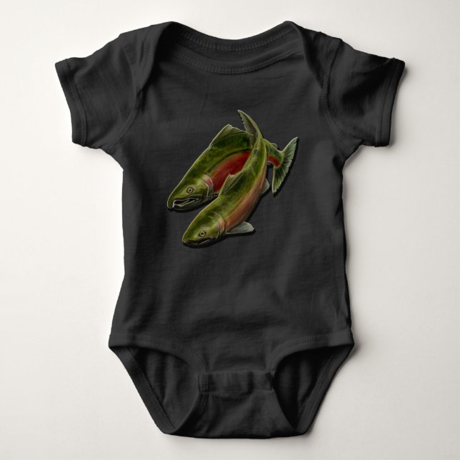 Fishing Baby Shirts Coho Salmon Baby Creeper Gifts (Front)