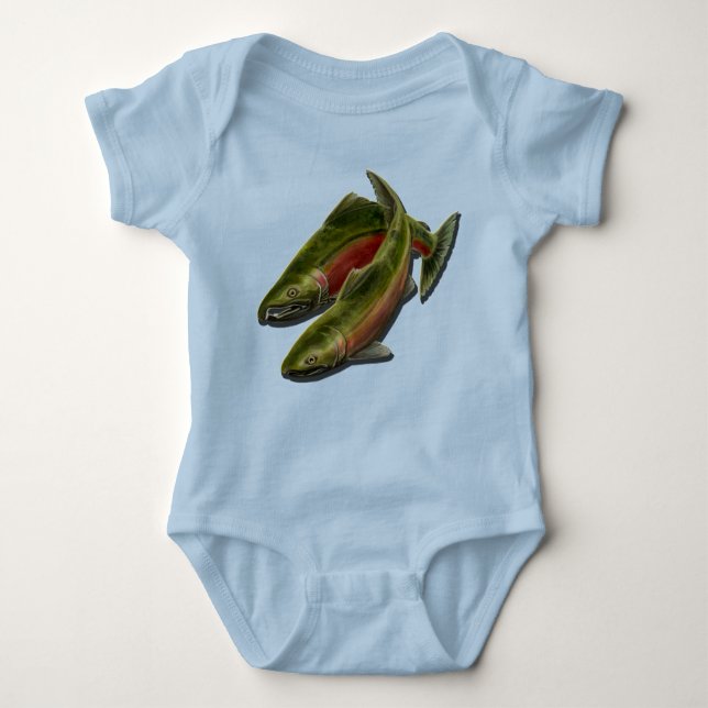 Fishing Baby Shirts Salmon Fish One-piece (Front)