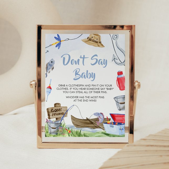 Fishing Baby Shower Don't Say Baby Poster (Little Fisherman Baby Shower Don't Say Baby Sign)