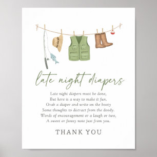 Fishing Baby Shower Late Night Diapers Sign