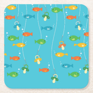 Fishing Baby Shower Square Paper Coaster