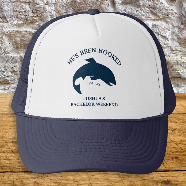 Fishing Bachelor Party He’s Been Hooked Navy Trucker Hat (Fishing Bachelor Party He’s Been Hooked Navy Trucker Hat)