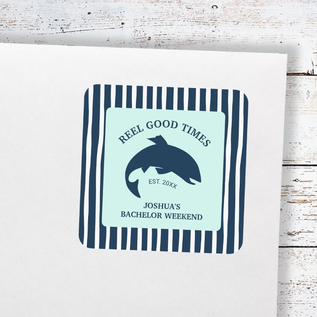 Fishing Bachelor Party Reel Good Times  Square Sticker (Fishing Bachelor Party Reel Good Times Square Sticker)