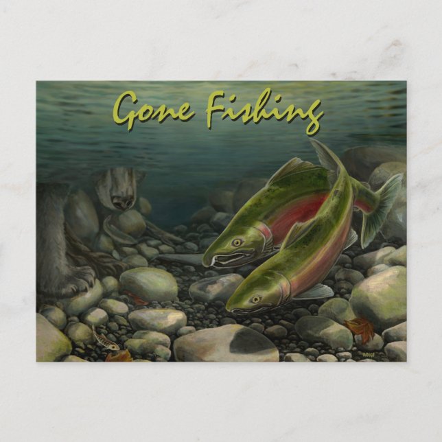 Fishing Bear Postcard Custom Salmon Fish Postcards (Front)