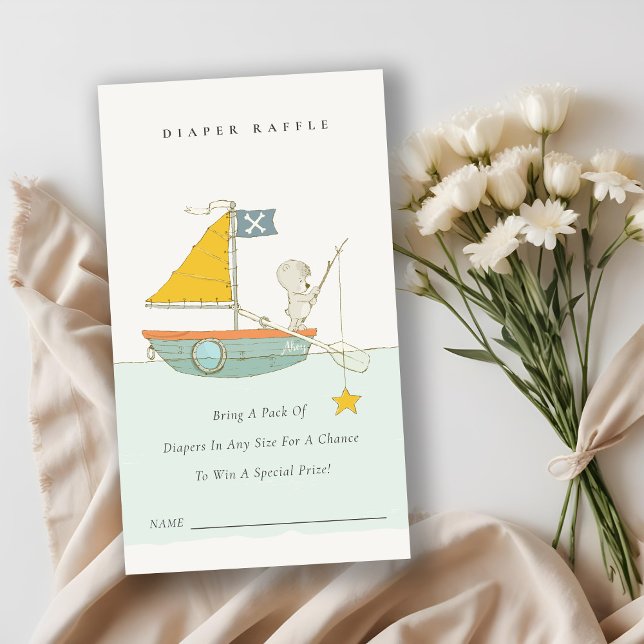 Fishing Bear Sailboat Diaper Raffle Baby Shower Enclosure Card (Creator Uploaded)