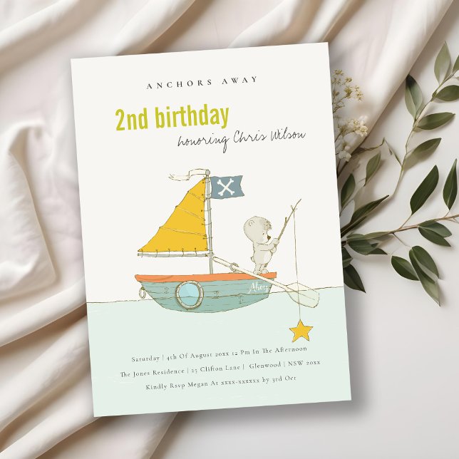 Fishing Bear Sailboat Kids Any Age Birthday Invite (Creator Uploaded)