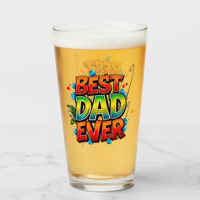 Fishing Best Dad Ever Fish Graffiti Glass (Front Filled)