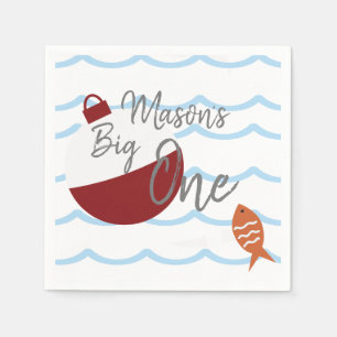Fishing Big One First Birthday Fish Waves Napkin