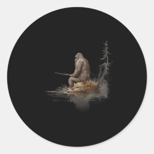 Fishing Bigfoot Sasquatch - Uni Adults & Kids Classic Round Sticker