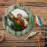 Fishing BIGGEST CATCH, Two Photo Ceramic Ornament<br><div class="desc">Create a special keepsake ornament showcasing their biggest catch of the year! The text can be changed or deleted as desired. The background has a rugged, hand-painted watercolor design in shades of green, brown and black. The back side features a full-bleed photo. (PHOTO TIP: For fastest/best results, choose a photo...</div>