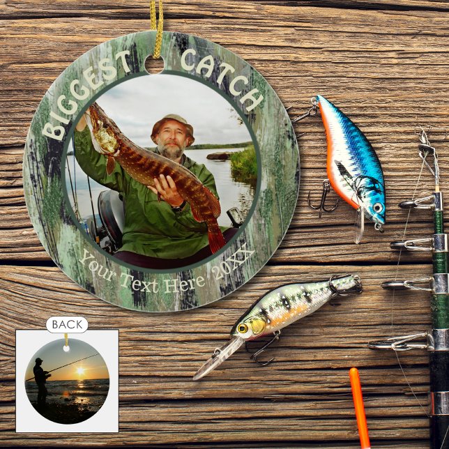 Fishing BIGGEST CATCH, Two Photo Ceramic Ornament (Creator Uploaded)