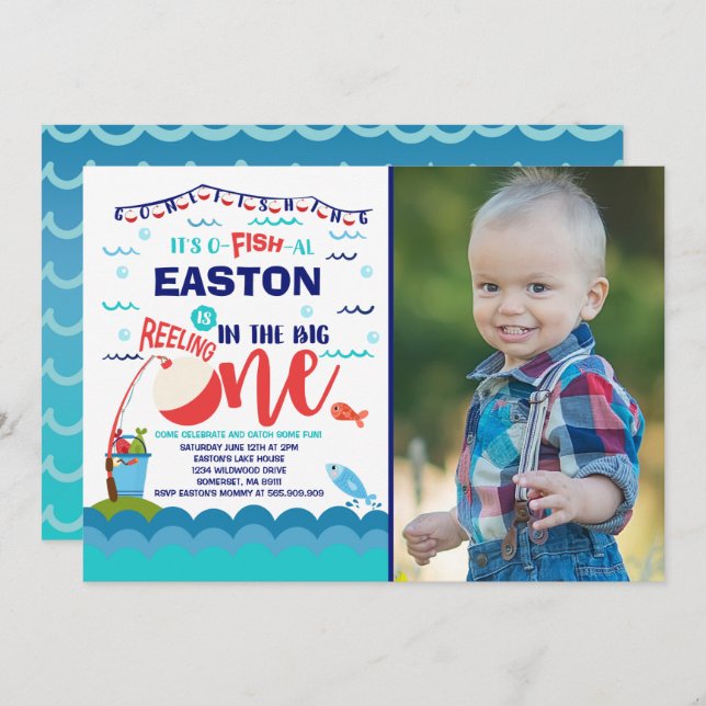 Fishing Birthday Invitation O-Fish-Ally One Party (Front/Back)