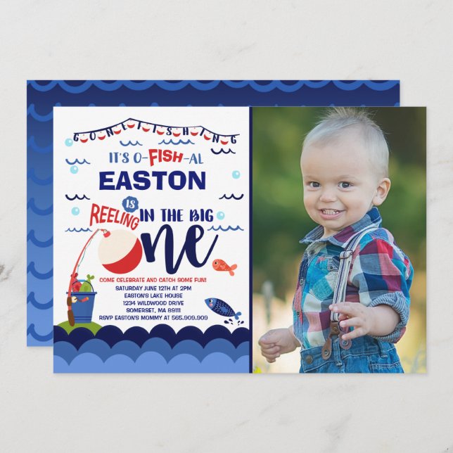 Fishing Birthday Invitation O-Fish-Ally One Party (Front/Back)