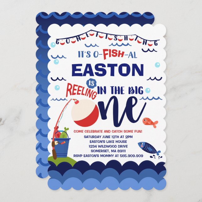 Fishing Birthday Invitation O-Fish-Ally One Party (Front/Back)