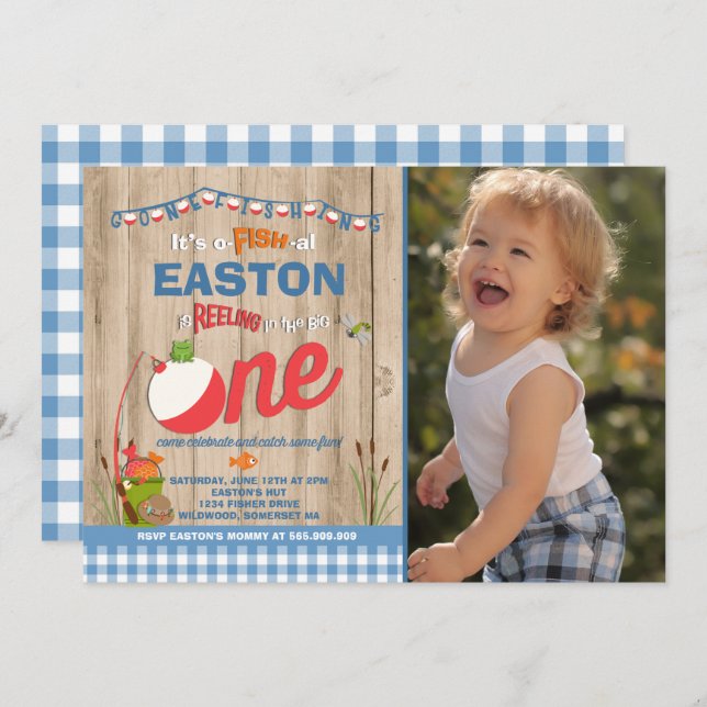 Fishing Birthday Invitation O-Fish-Ally One Party (Front/Back)