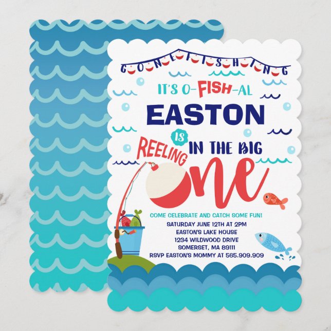 Fishing Birthday Invitation O-Fish-Ally One Party (Front/Back)