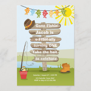 Fishing Birthday Invitation Wood Fishing party