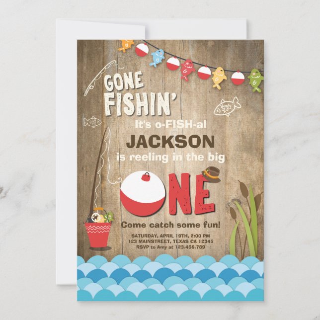 Fishing Birthday Invitation Wood The big one (Front)