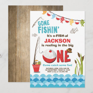 Fishing Birthday Invitation Wood The big one