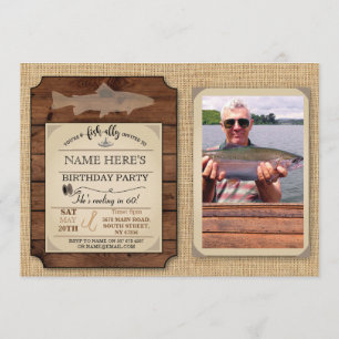 Fishing Birthday Party Wood Fish Rod Photo Invite
