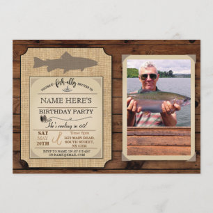 Fishing Birthday Party Wood Fish Rod Photo Invite