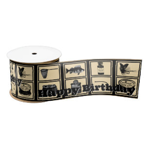 Fishing Birthday Ribbon, BDay, Ribbon, Fisherman Satin Ribbon