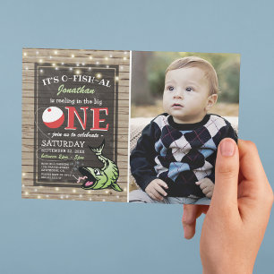 Fishing Birthday   Rustic The Big One Photo Invitation
