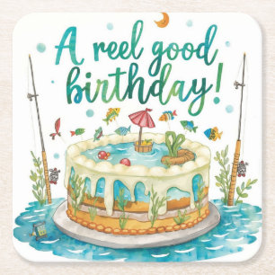 Fishing Birthday themed Anglers Fishermen party Square Paper Coaster