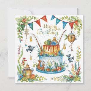 Fishing birthday themed hooked on fun card