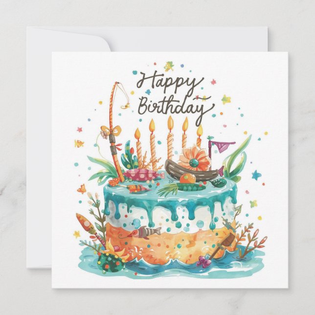 Fishing birthday themed hooked on fun  card (Front)