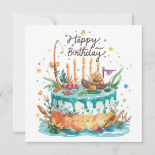 Fishing birthday themed hooked on fun  card