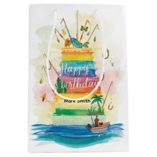 Fishing birthday themed hooked on fun medium gift bag