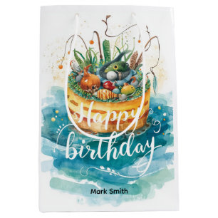 Fishing birthday themed hooked on fun  medium gift bag
