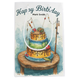 Fishing birthday themed hooked on fun medium gift bag