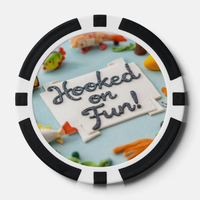 Fishing birthday themed hooked on fun poker chips (Front)