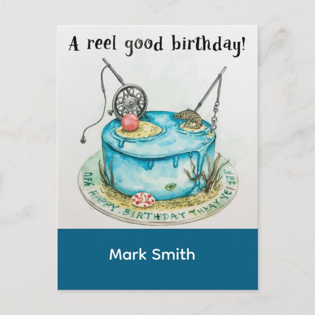 Fishing birthday themed hooked on fun  postcard (Front)