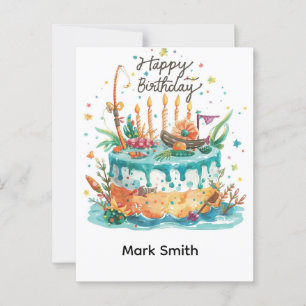 Fishing birthday themed hooked on fun  postcard
