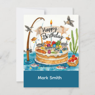 Fishing birthday themed hooked on fun  postcard