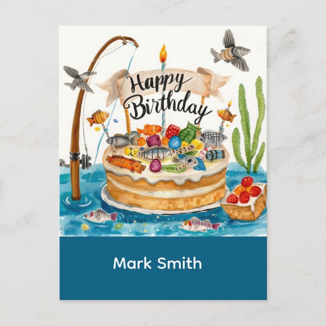 Fishing birthday themed hooked on fun  postcard (Front)