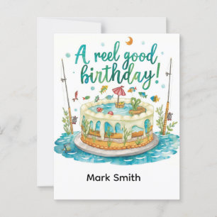 Fishing birthday themed hooked on fun  postcard
