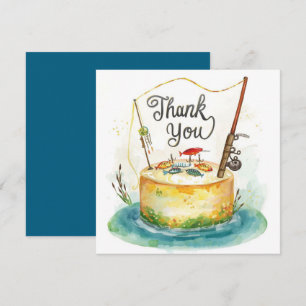 Fishing birthday themed hooked on fun thank you card