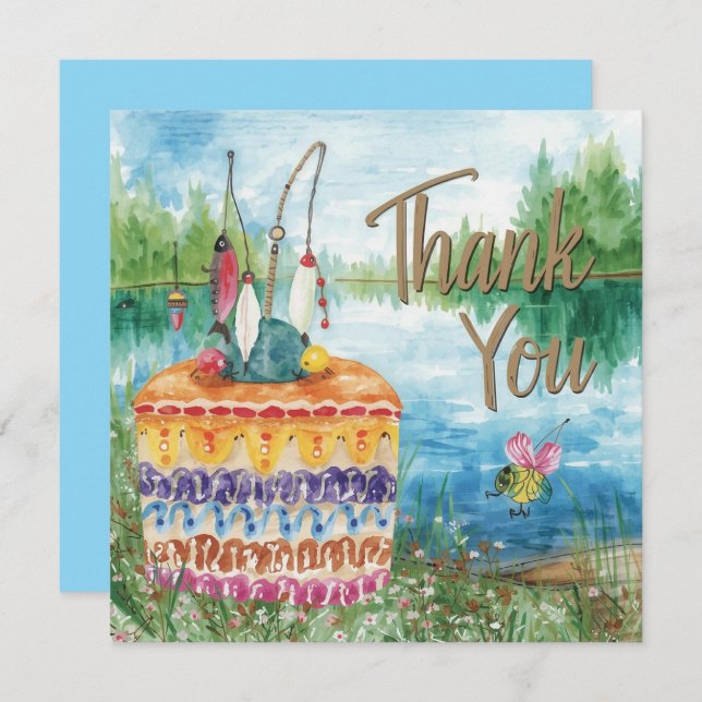 Fishing birthday themed hooked on fun  thank you card (Front/Back)