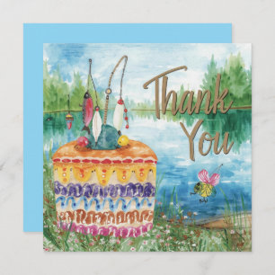 Fishing birthday themed hooked on fun  thank you card