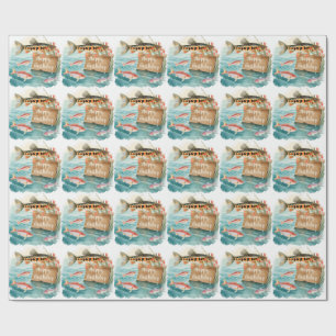 Fishing birthday themed hooked on fun wrapping paper