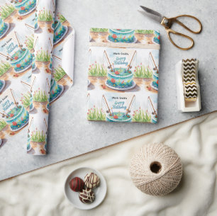 Fishing birthday themed hooked on fun  wrapping paper
