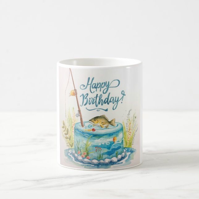 Fishing birthday themed with cake  coffee mug (Center)