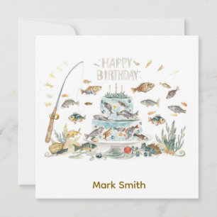 Fishing Birthday with cake fishing themed Card