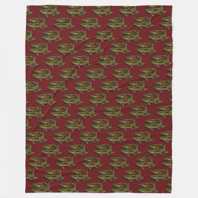 Fishing Blanket Salmon Fish Art Fleece Blanket (Front)